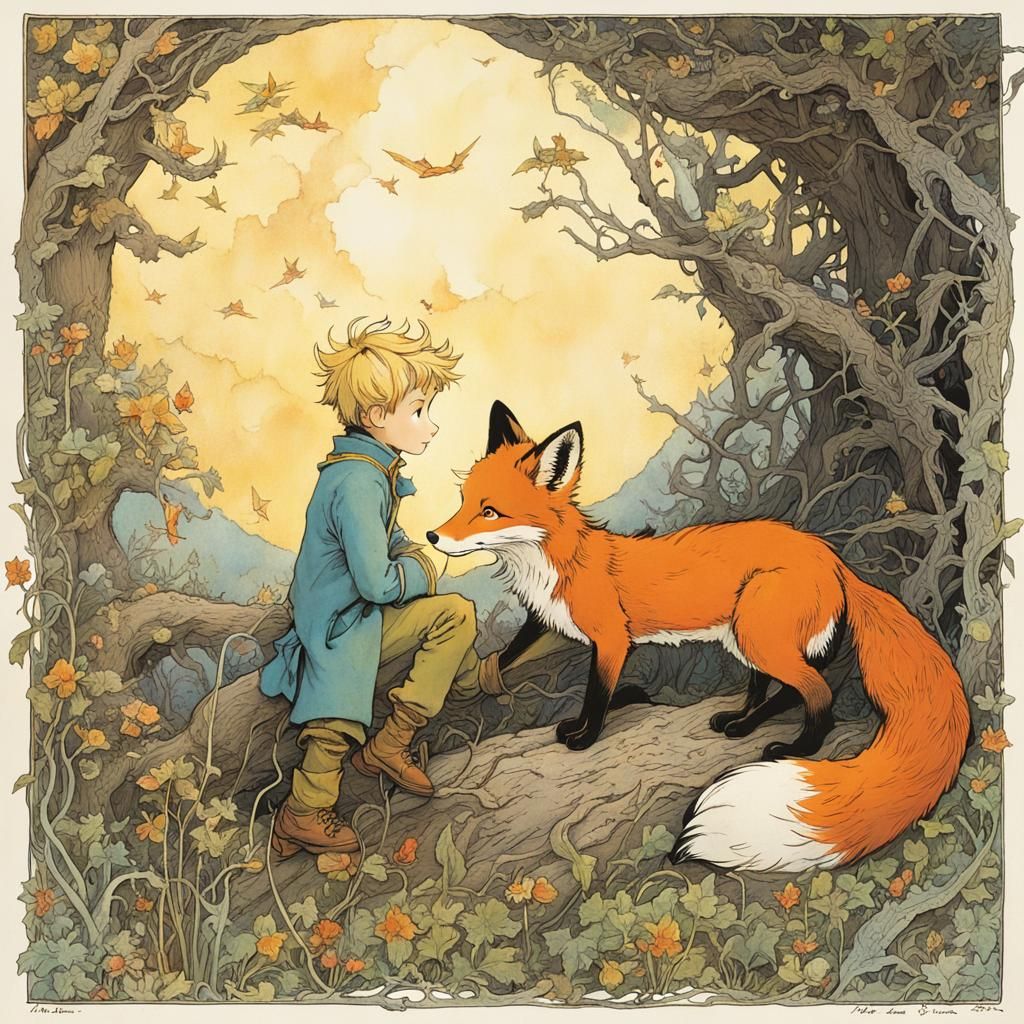 Little Prince and Fox Illustration in Storybook Style
