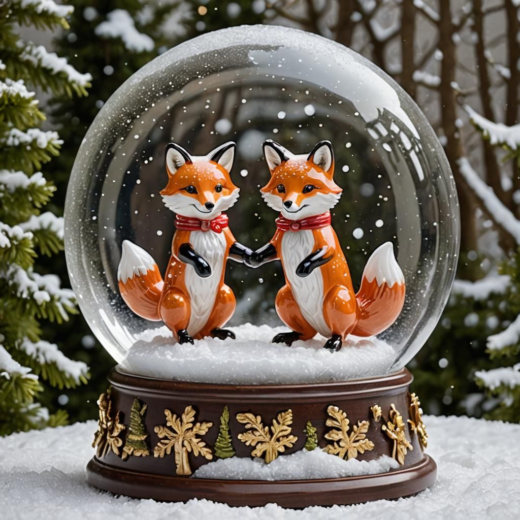 Foxes Dancing in a Snow Globe