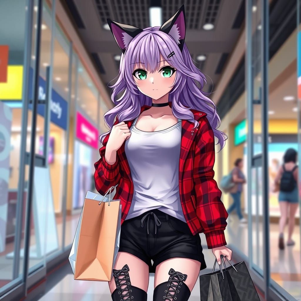 Vibrant Anime-Inspired Teen Emerges from Mall Entrance