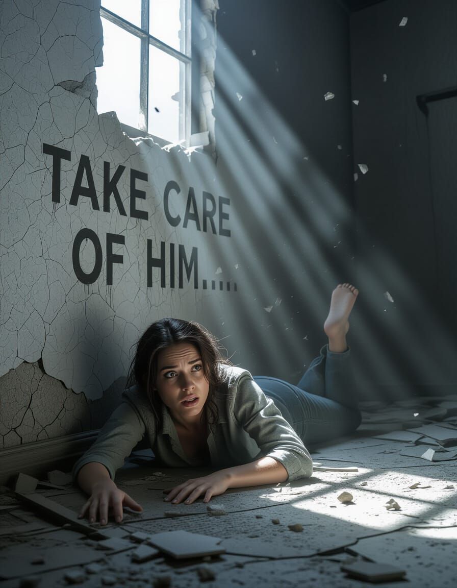 Terrified Woman in Dark Room with Faint Light, Cinematic Rea...