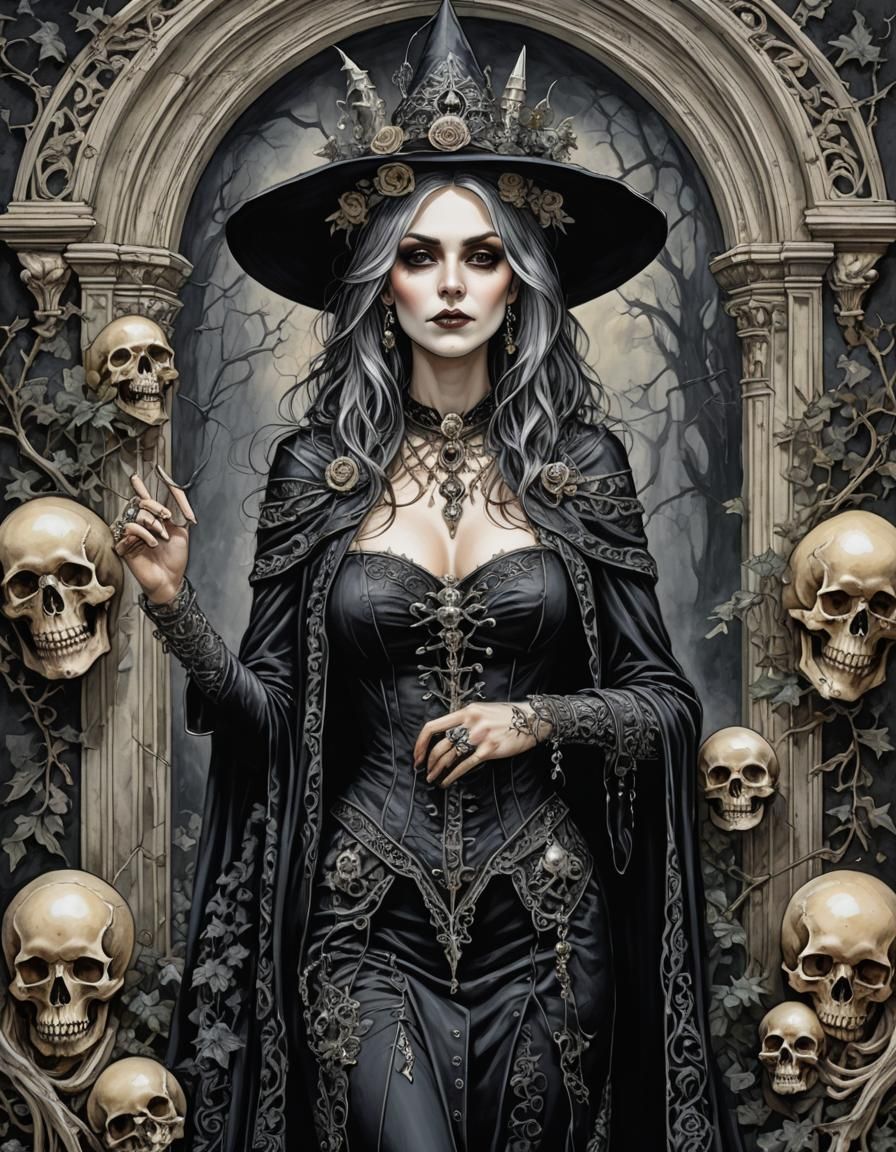 Emo Gothic Witch Portrait in Manara Style