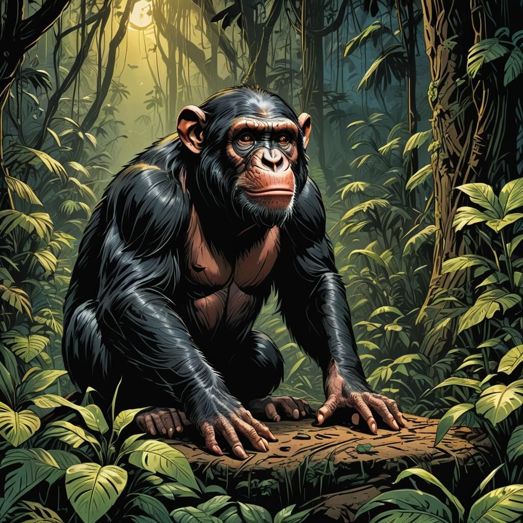 Rat Eats Chimpanzee in Comic Book Art Style