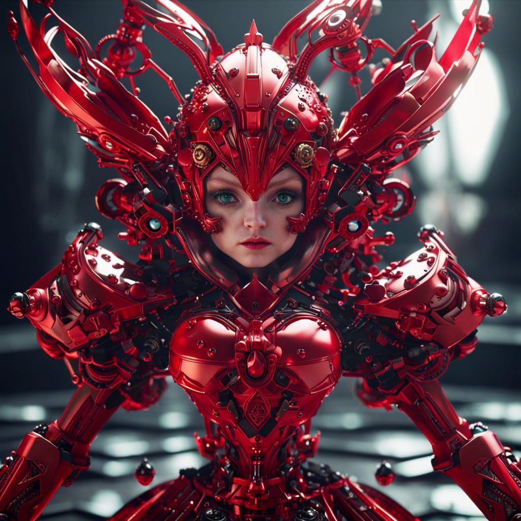 Alice in Wonderland Red Queen, intricate mech details, ground level shot, 8K resolution, Cinema 4D, Behance HD, polished...