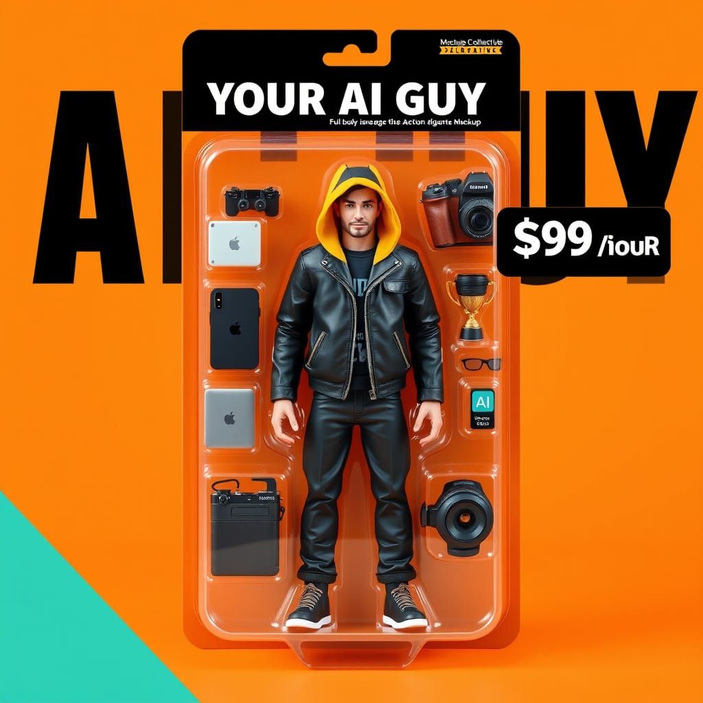 Toy-Style Action Figure Packaging Mockup of AI Guy