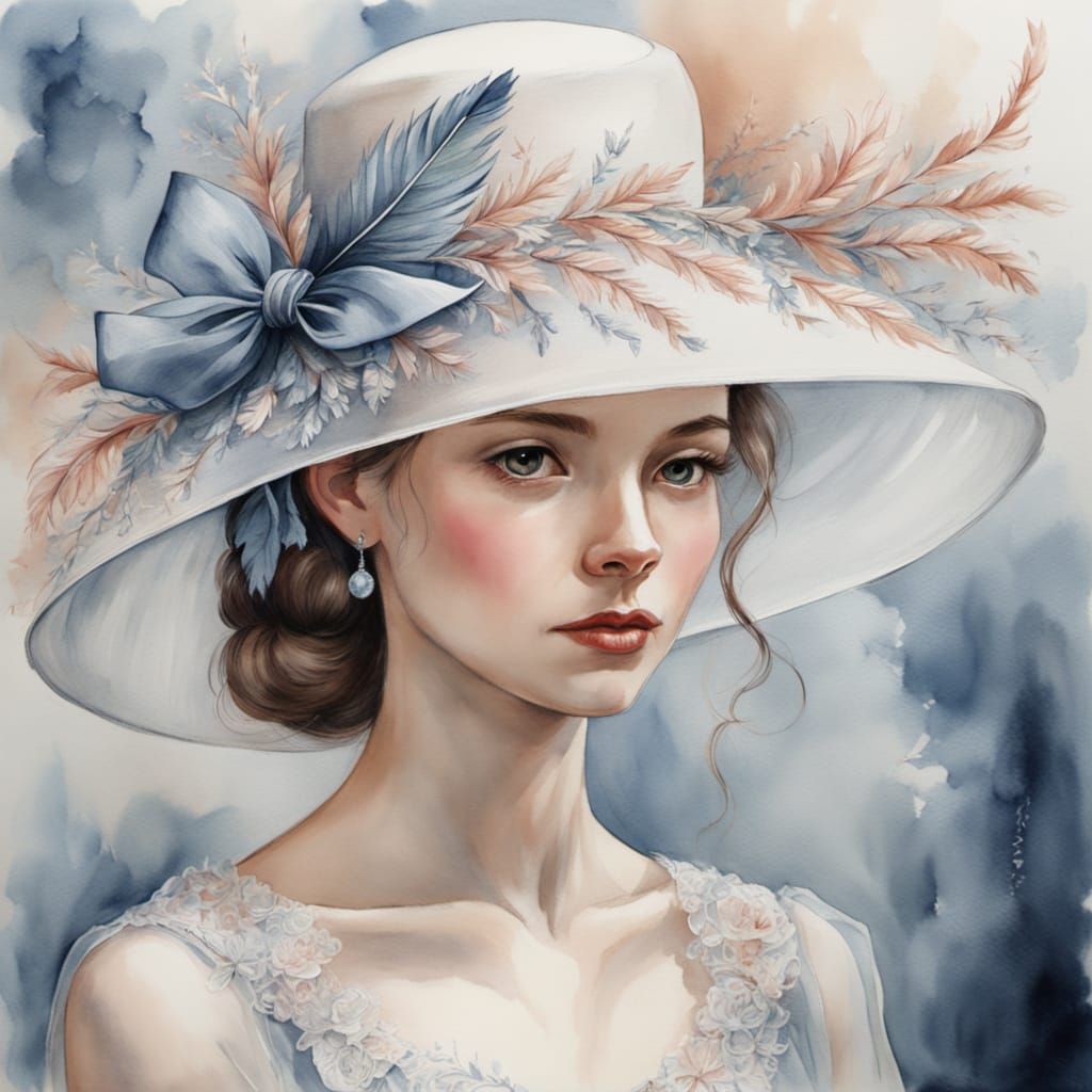 Elegant Woman in Feathered Hat and Veil