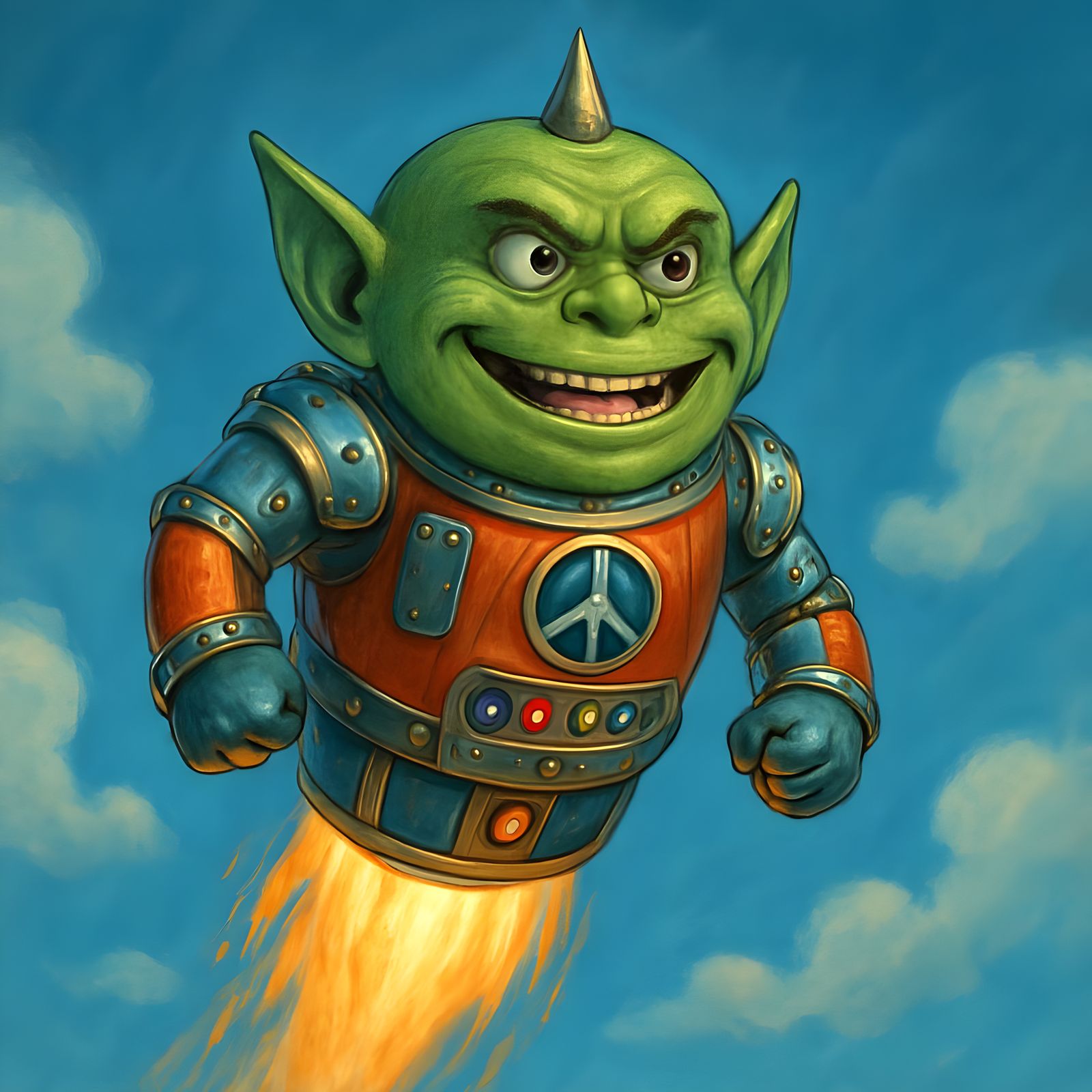 Cosmic Adventurer Soars with Advanced Rocket Suit