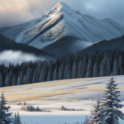 Vibrant Snow-Capped Mountain Landscape in Oil Painting Style