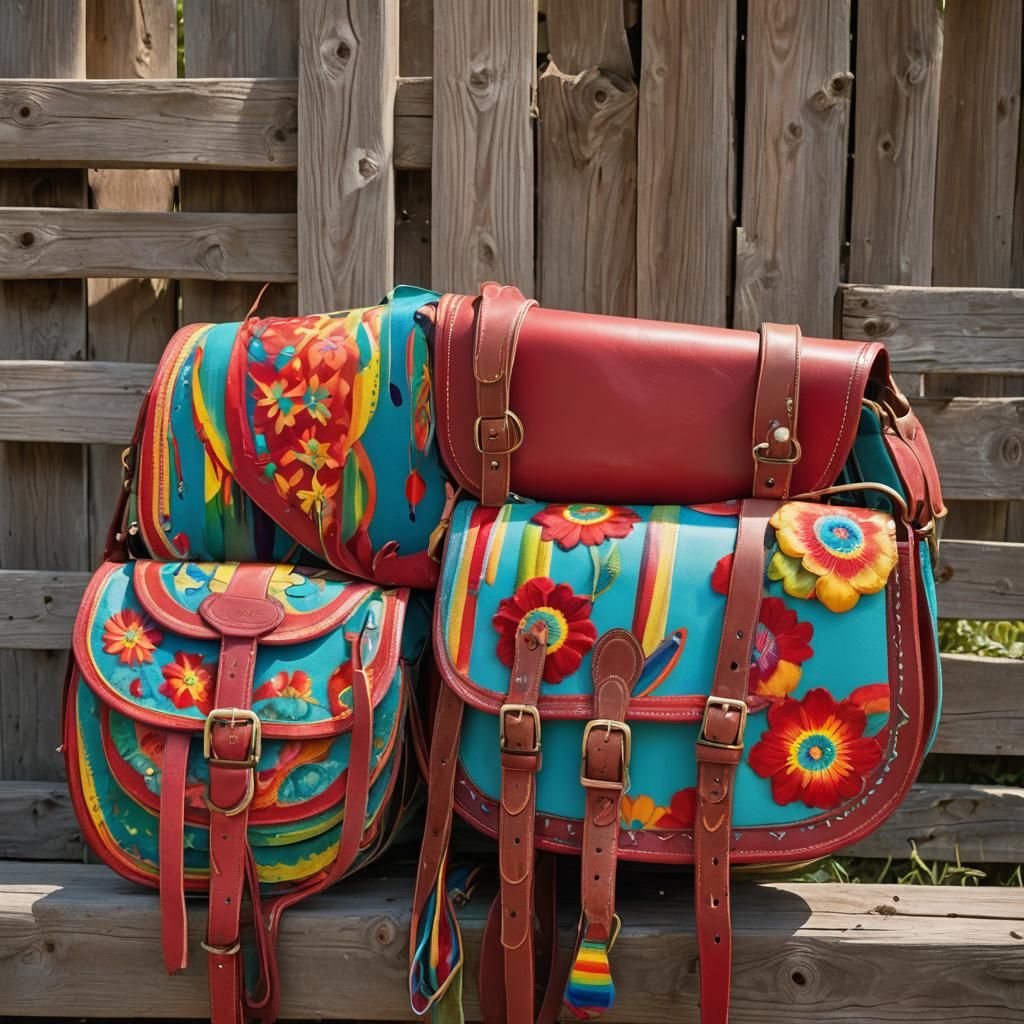 Rainbow Saddles in Vibrant Folk Art Style
