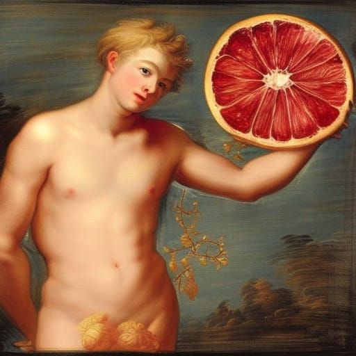 Attractive Teen with Grapefruit: Baroque Abstract Art