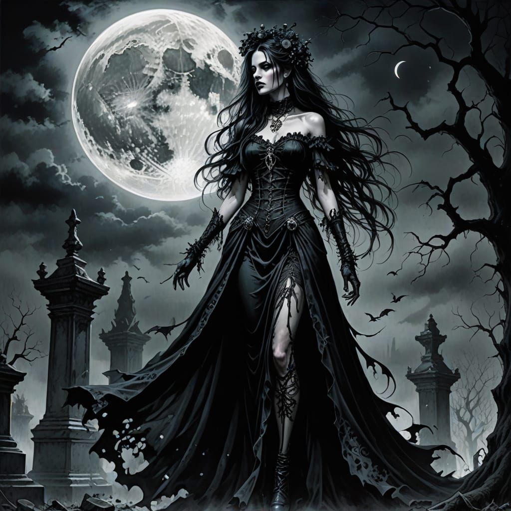 Ethereal Gothic Punk Goddess Shines in Petal Dress