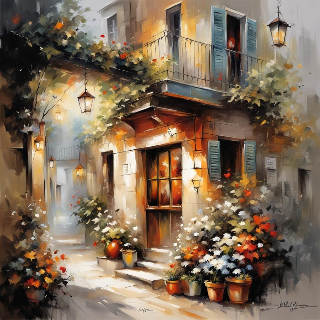 Intricate Alley Scene Inspired by Classical Masters