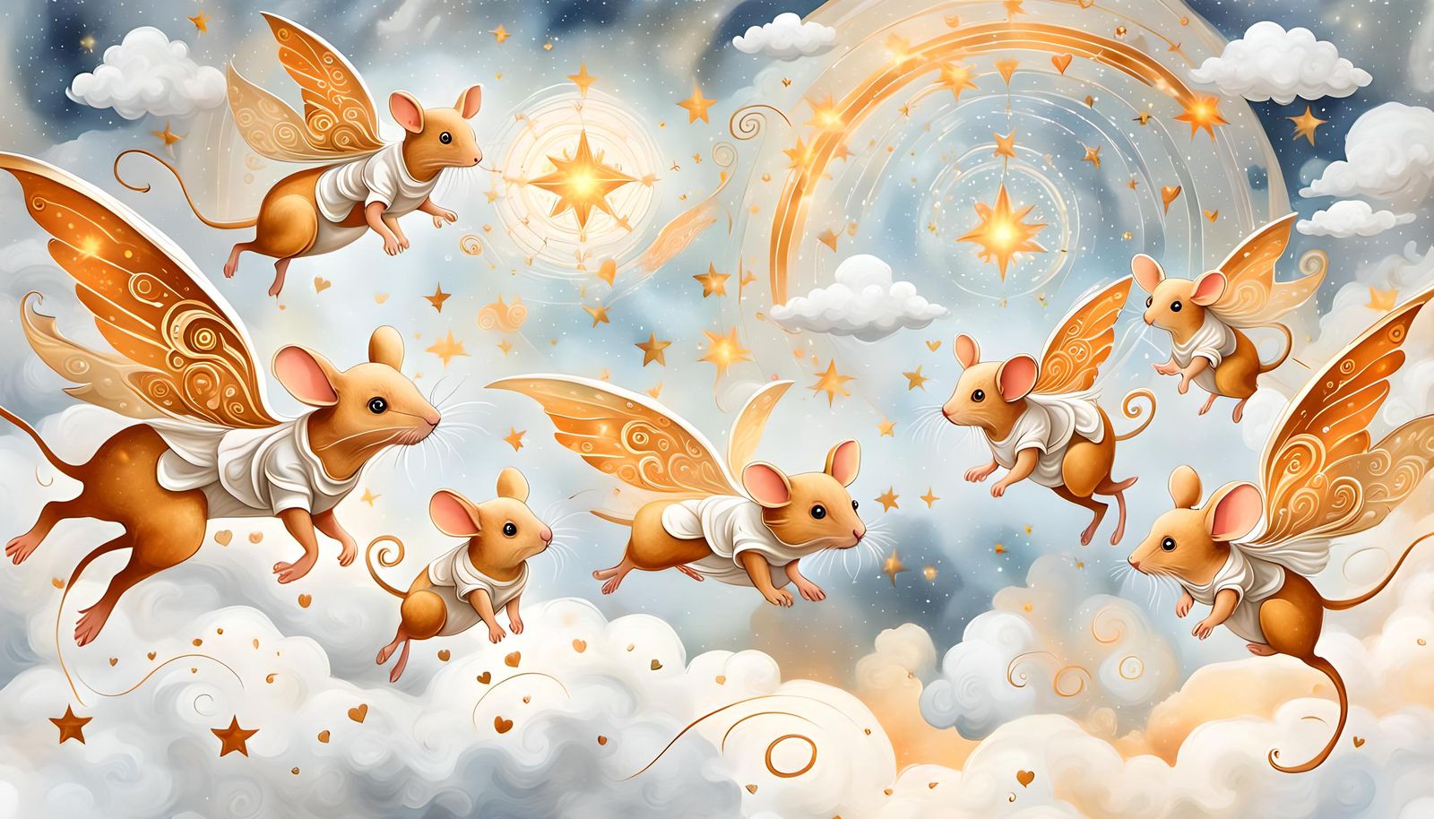 Angel Mice Soaring in Art Nouveau Heaven