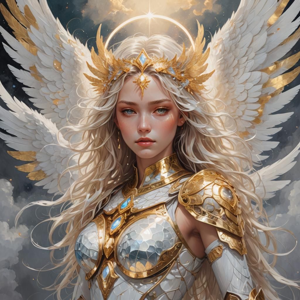 Angelic Warrior in Gold Crystal Armor, Golden Hour