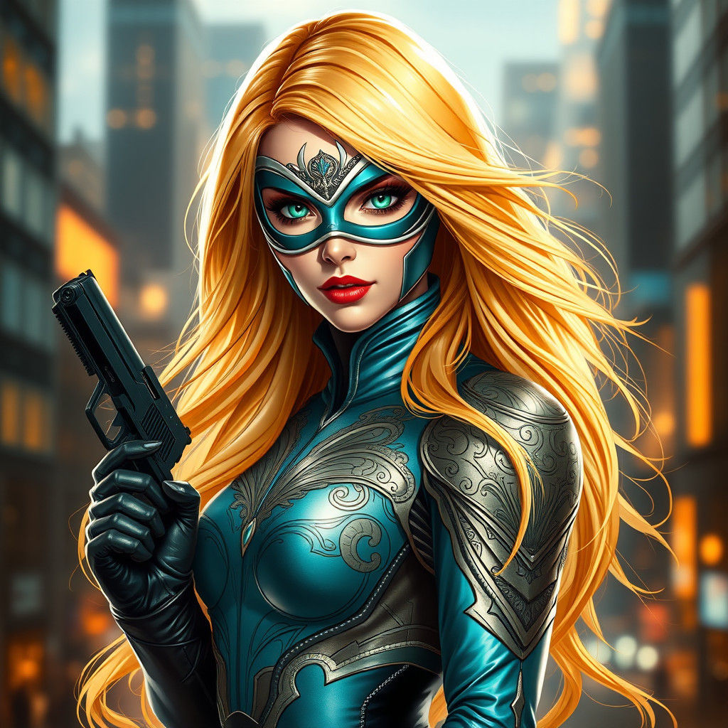 Stunning Superheroine Portrait in Art Nouveau Style