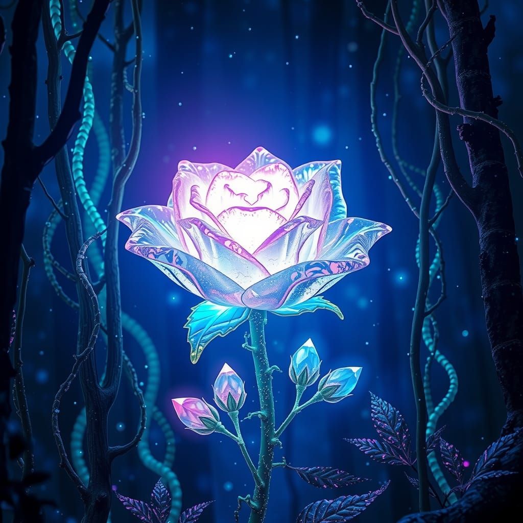 Futuristic Crystal Rose Radiates Bioluminescent Glow
