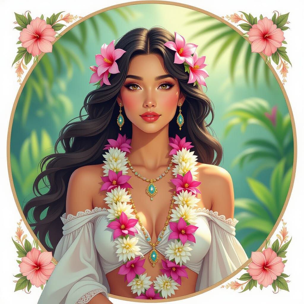 Hawaiian Floral Goddess in Watercolor Style