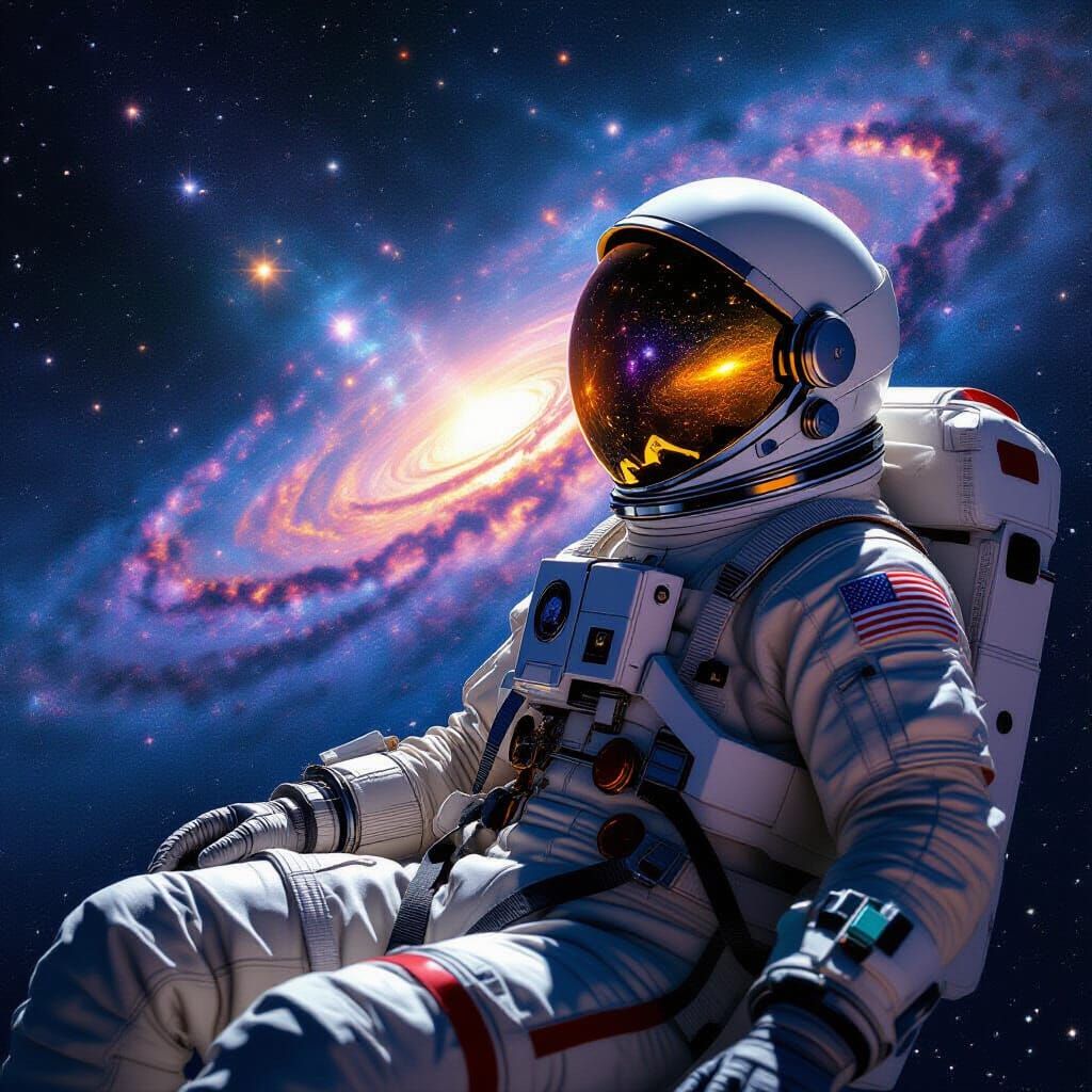 Astronaut Adrift in Starry Galaxy: Hyperrealistic Sci-Fi Art