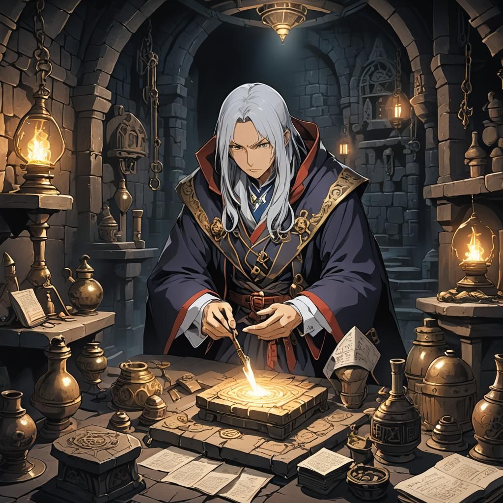 Alchemist Studies Artifact in Anime Dungeon