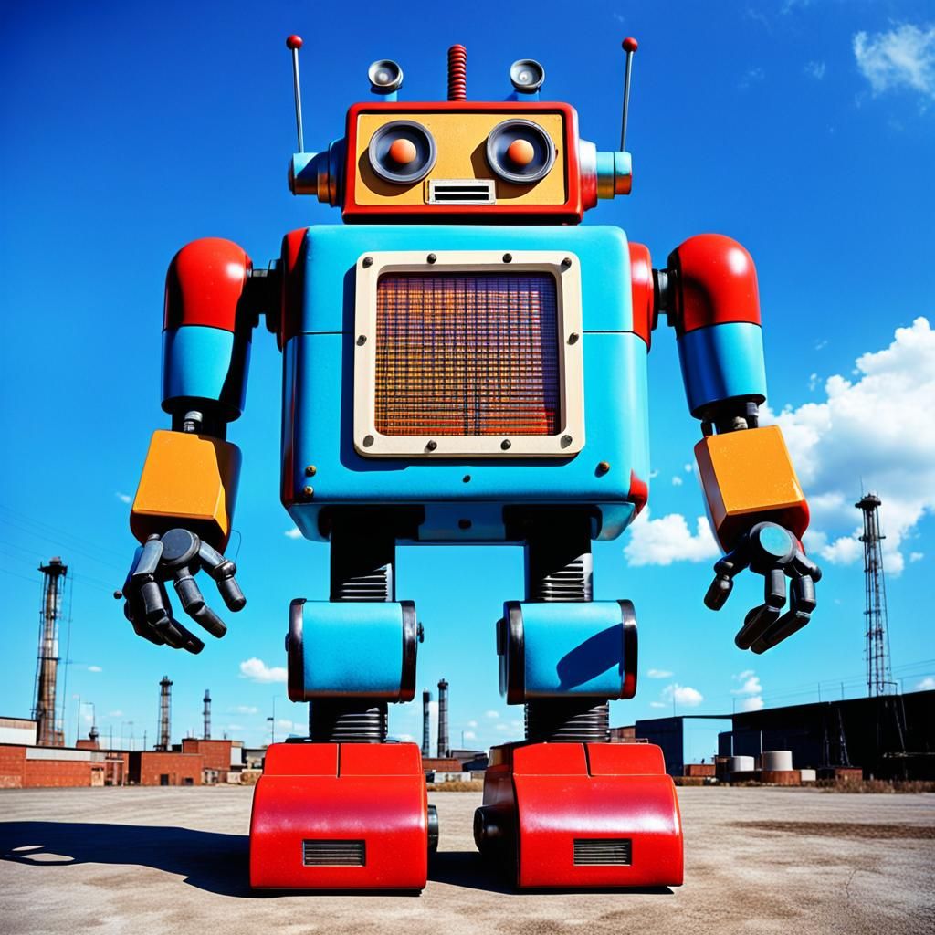 Retro Toy Robot in Industrial Pop Art Style