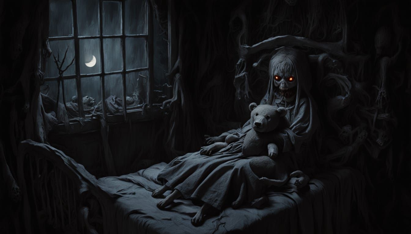 Teddy Bear's Sinister Watch Over Sleeping Child