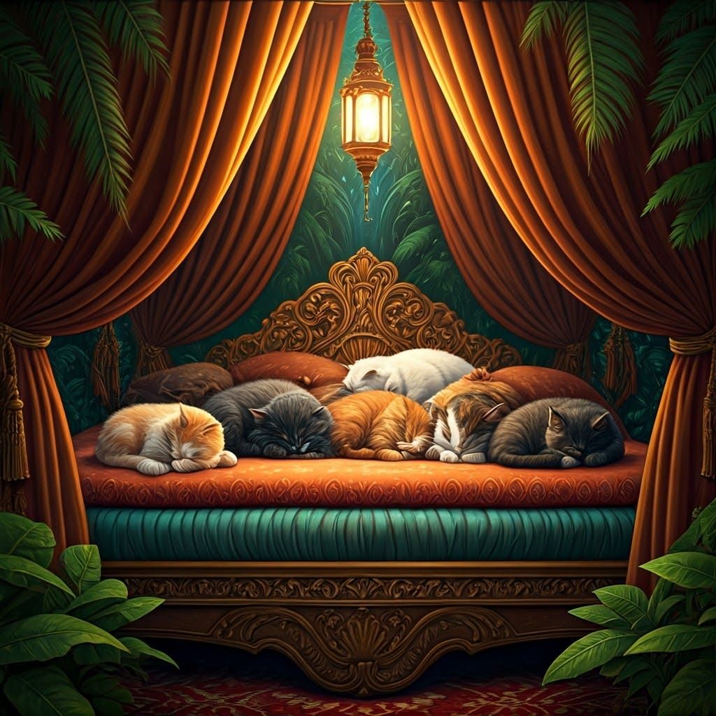 Six Adorable Cats in Whimsical, Realistic Slumber