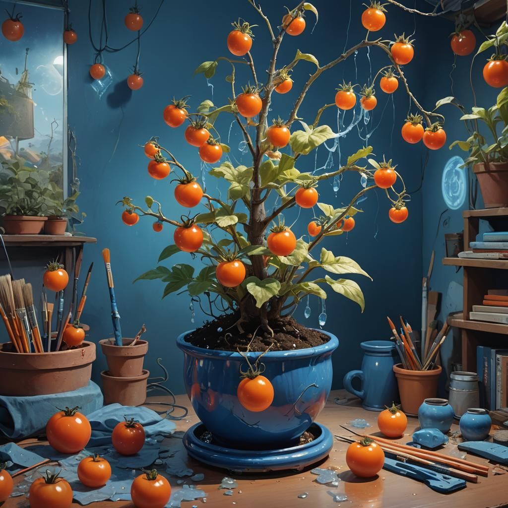 Crystal Tomato Plant with Elves: Matte Painting