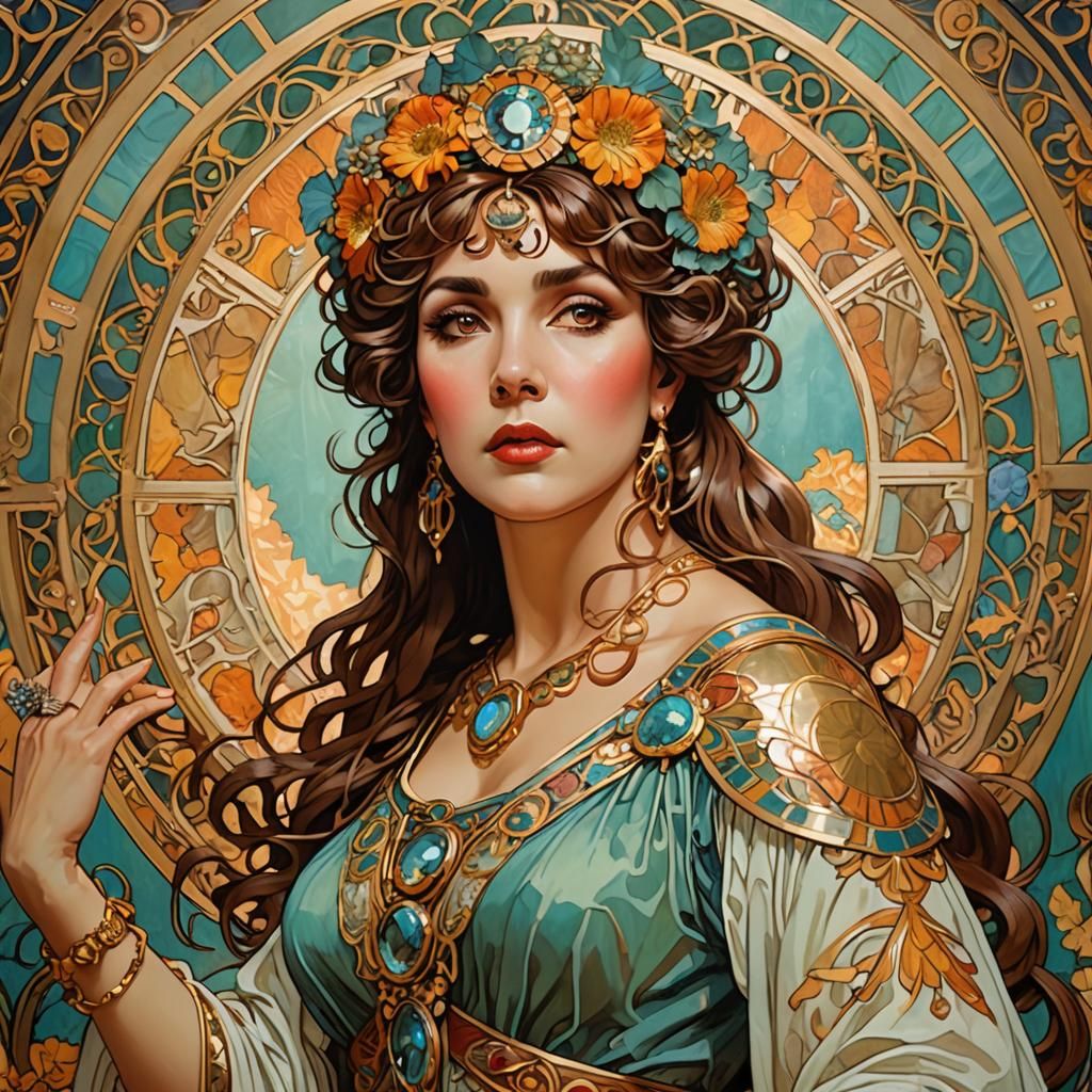 Gina Lollobrigida as Roman Goddess in Art Nouveau Style