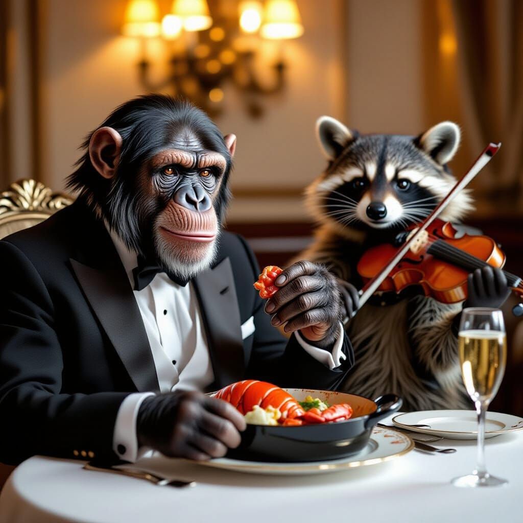 Chimpanzee Fine Dining with Rocket Raccoon