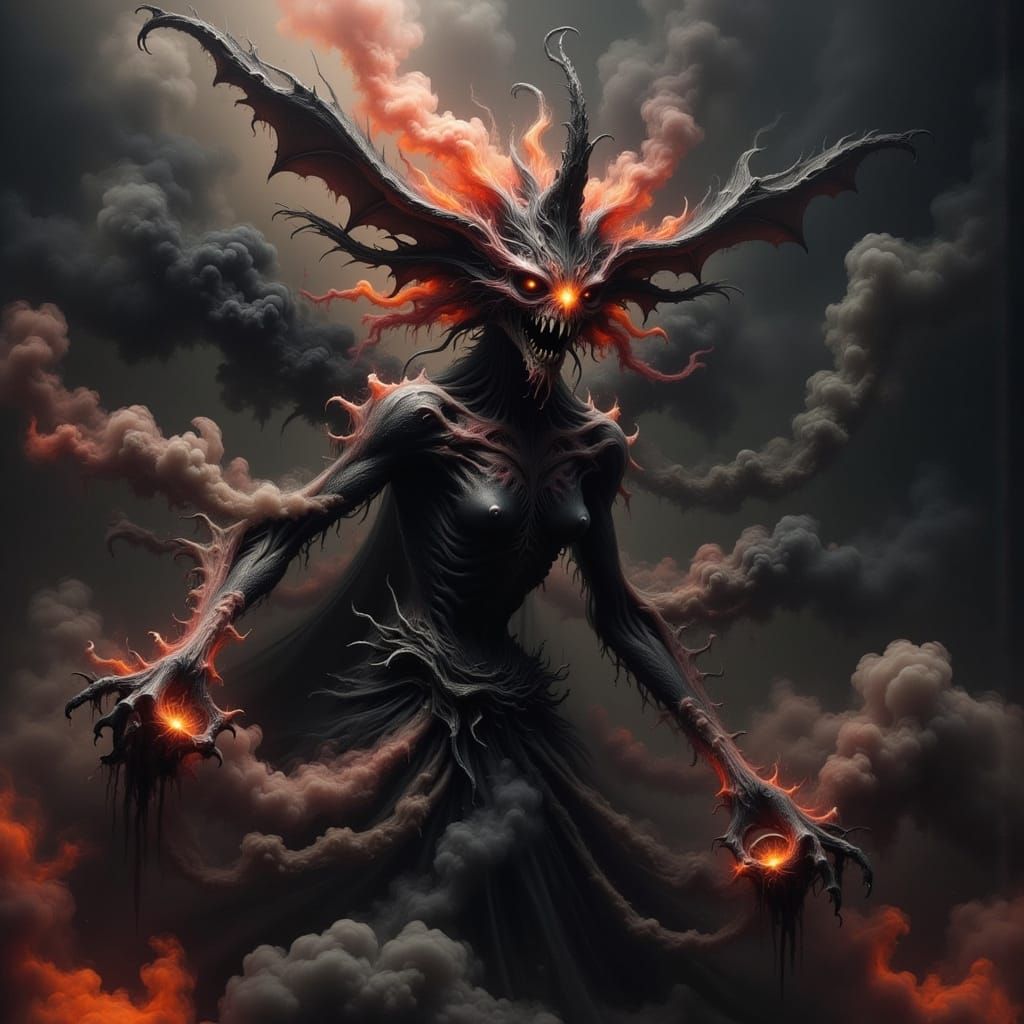 Ethereal Demon with Swirling Smoke and Glowing Eyes