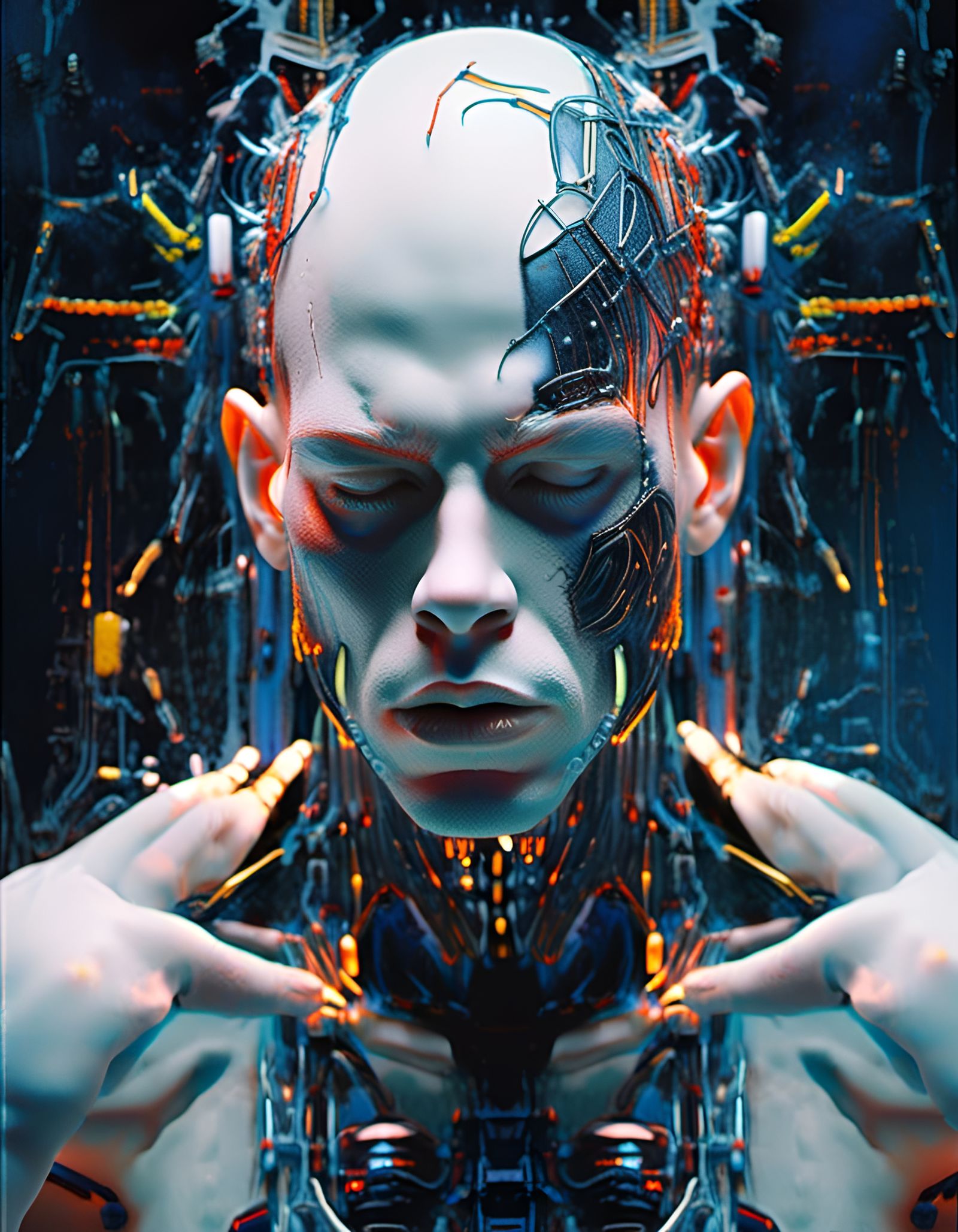 Neon Android Cyborg Portrait in Cyberpunk Style