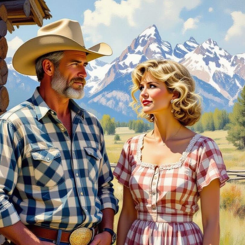 Impressionistic Painting of a Couple in the Tetons