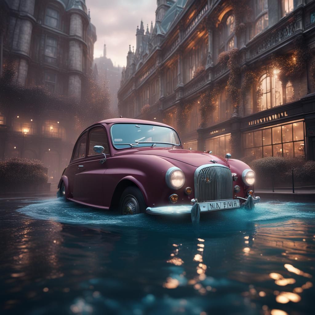 Fluffy Car Swims London: Detailed Matte Painting