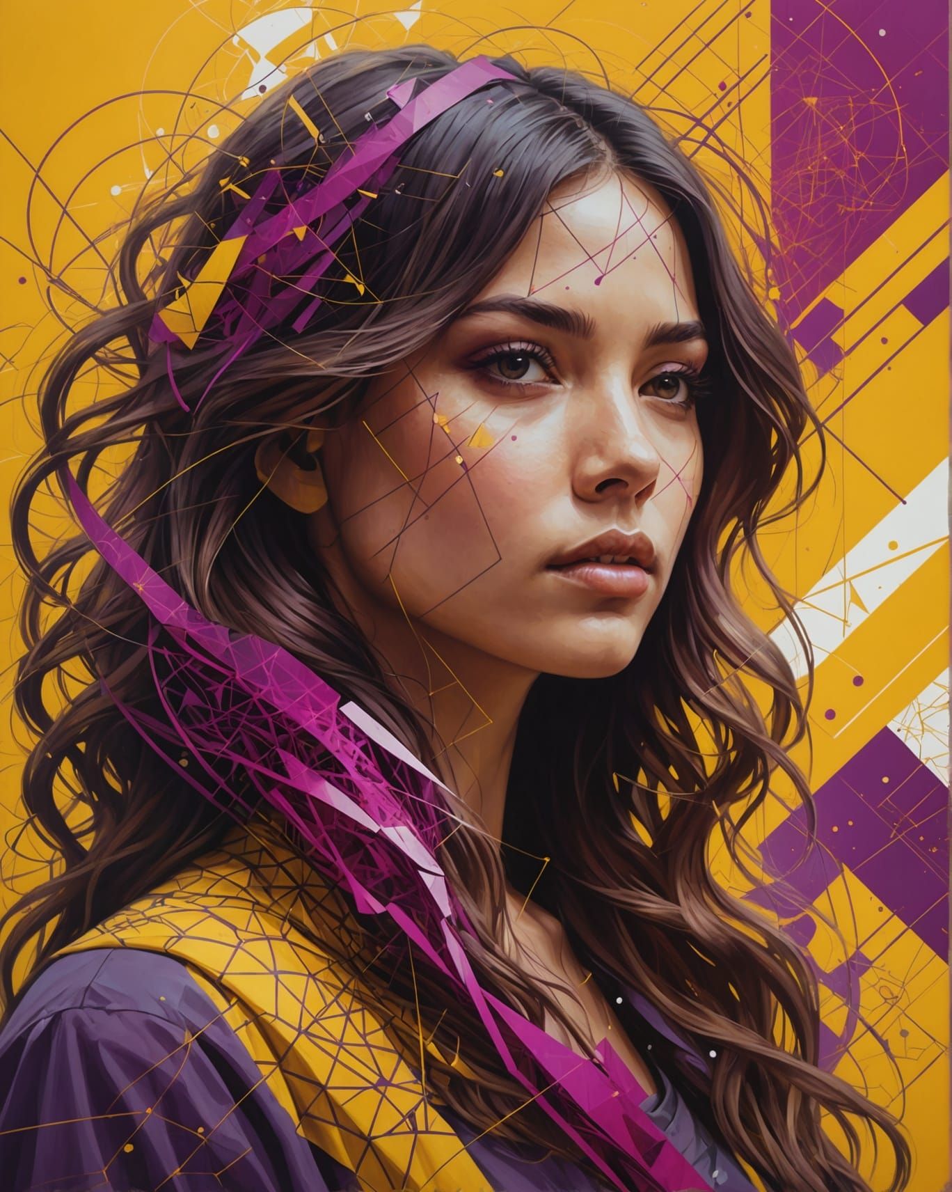 Woman with Geometric Equations in Double Exposure Art