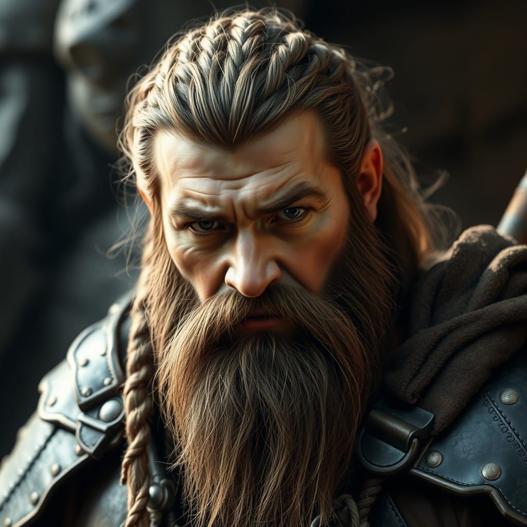 Photorealistic Dwarf Barbarian with Braided Beard