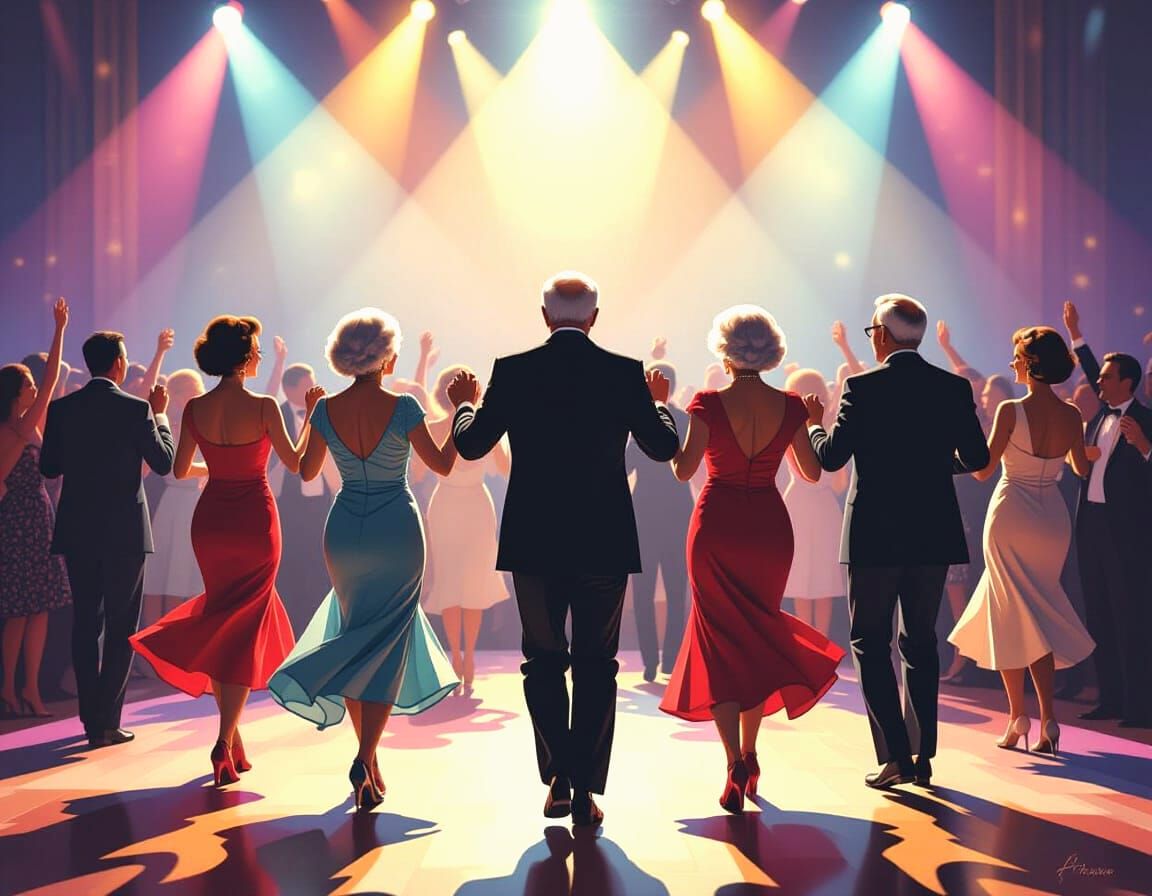 Seniors Dancing at Concert in Oil Painting Style