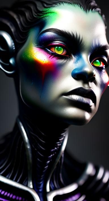 Hyperrealistic Alien Portrait with Smoky Hair and Silver Nai...