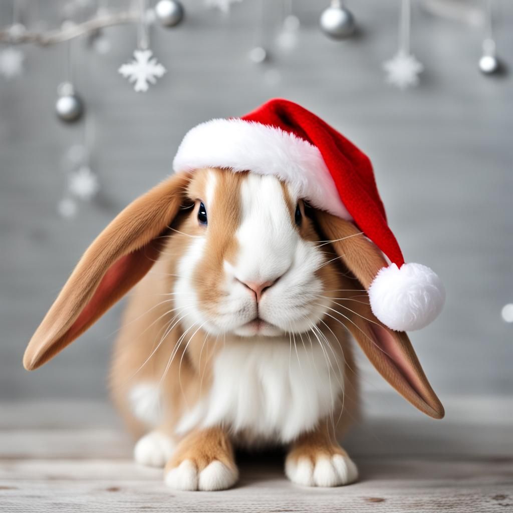 Floppy ear Christmas bunny with a Santa hat