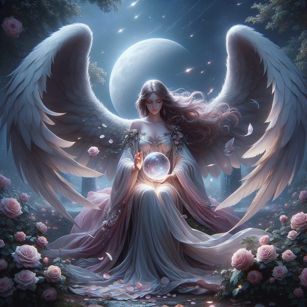 Archangel Anael in Moonlight with Roses