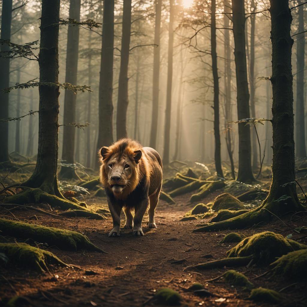 Mystical Pig-Lion Creature in German Forest