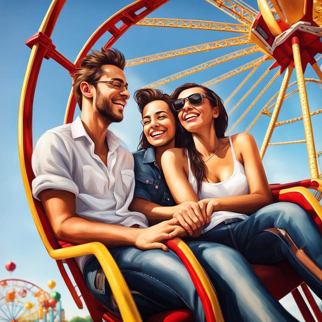Couple Laughing on Ferris Wheel at Night