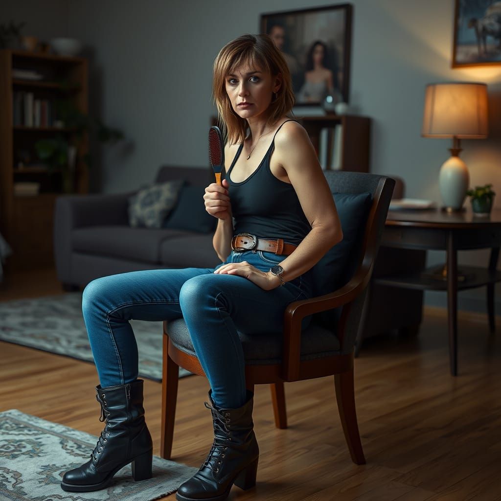 Stern Woman with Hairbrush, Subtle Realism