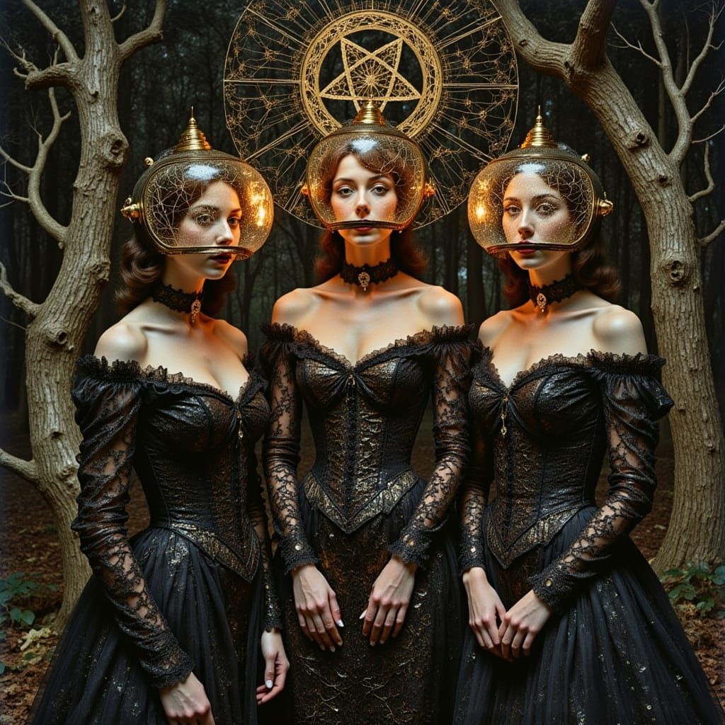 Ethereal Forest Scene with Women and Lampshades