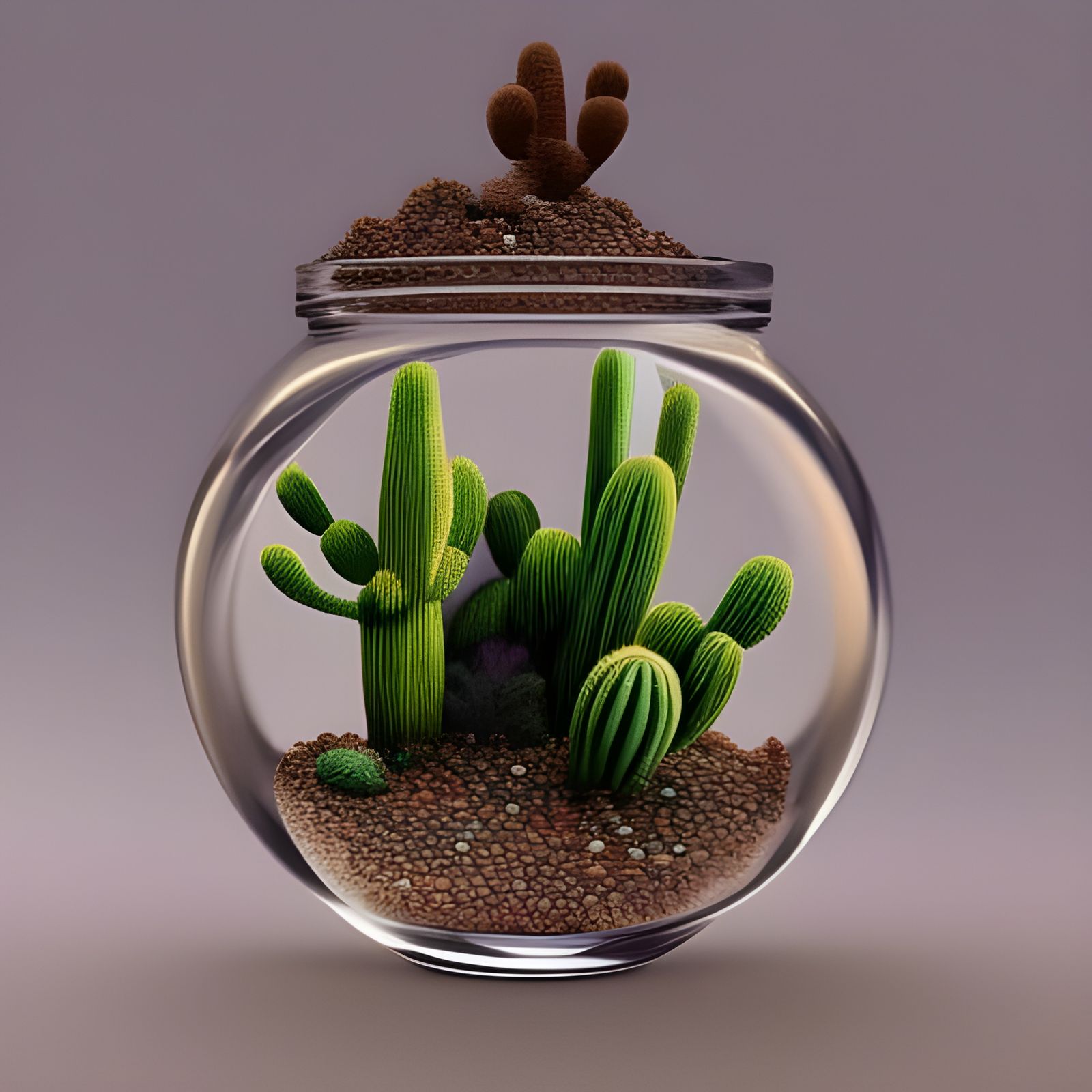Cactus in Glass Jar: Detailed Matte Painting