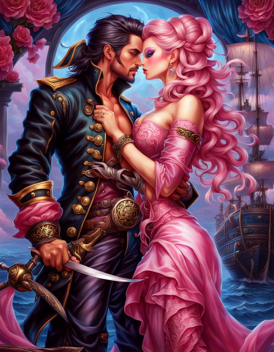 Cyberpunk Captain's Forbidden Love: Hyperdetailed Digital Pa...