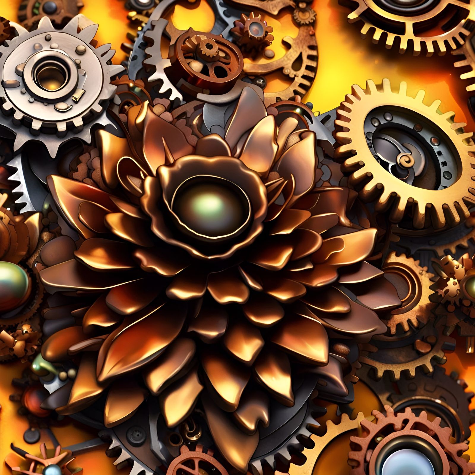 Steampunk Metal Flowers in Hyperrealistic Style