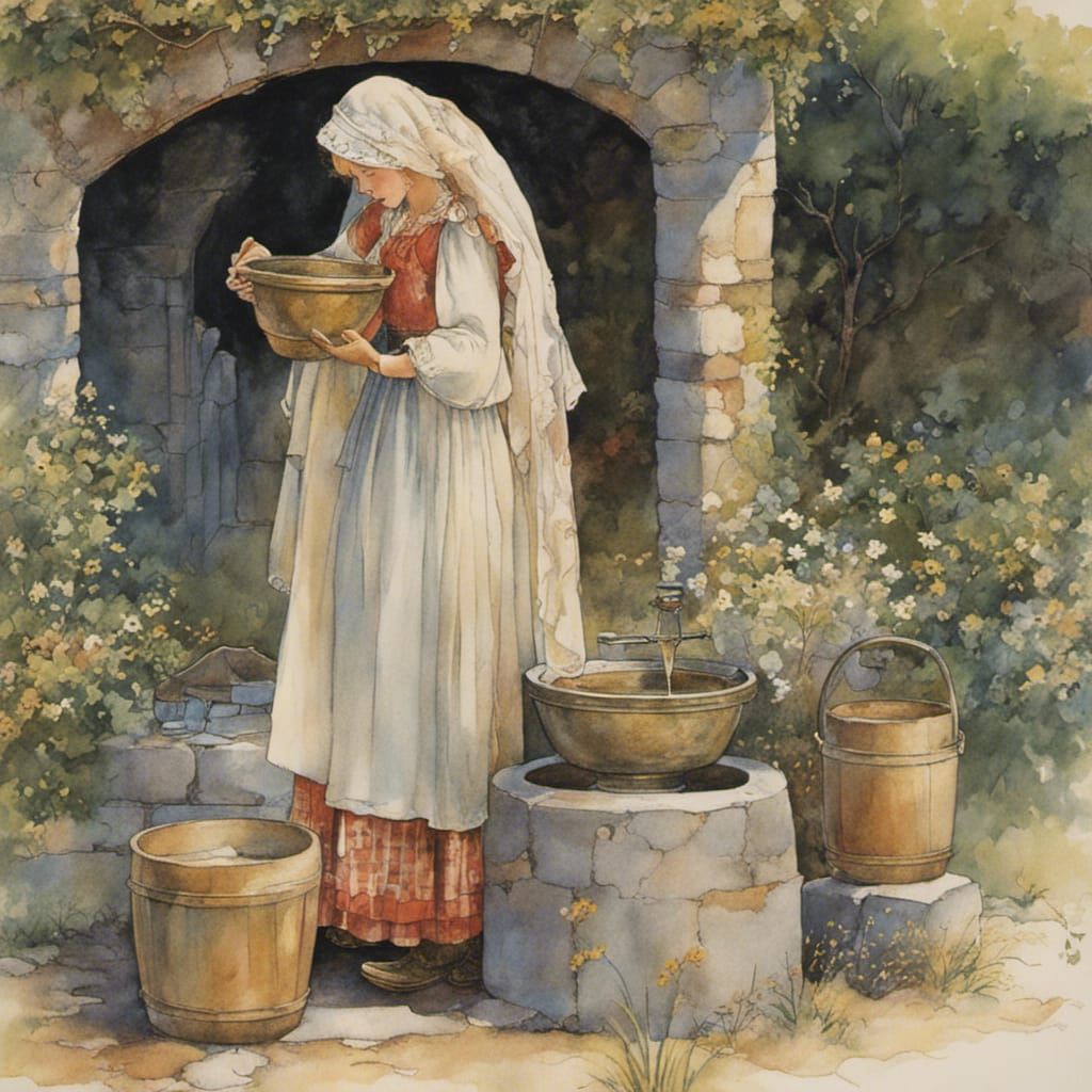 Woman at the Well: Vintage Illustration Style
