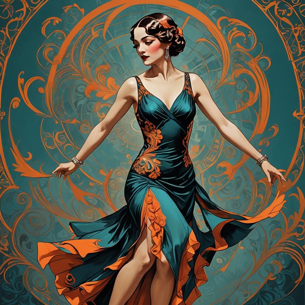 Tango Dancer in 1920s Buenos Aires, Art Nouveau Style