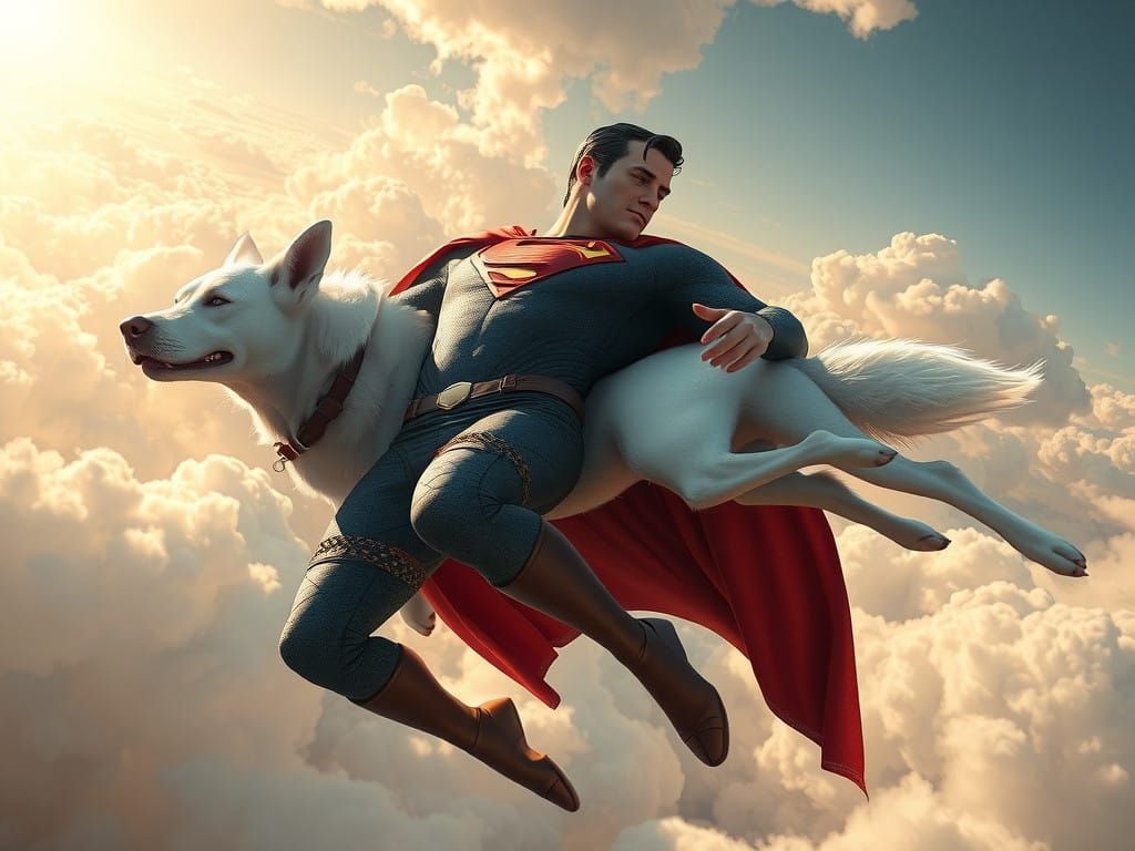 Superman's Heroic Descent in a Fantastical Sky
