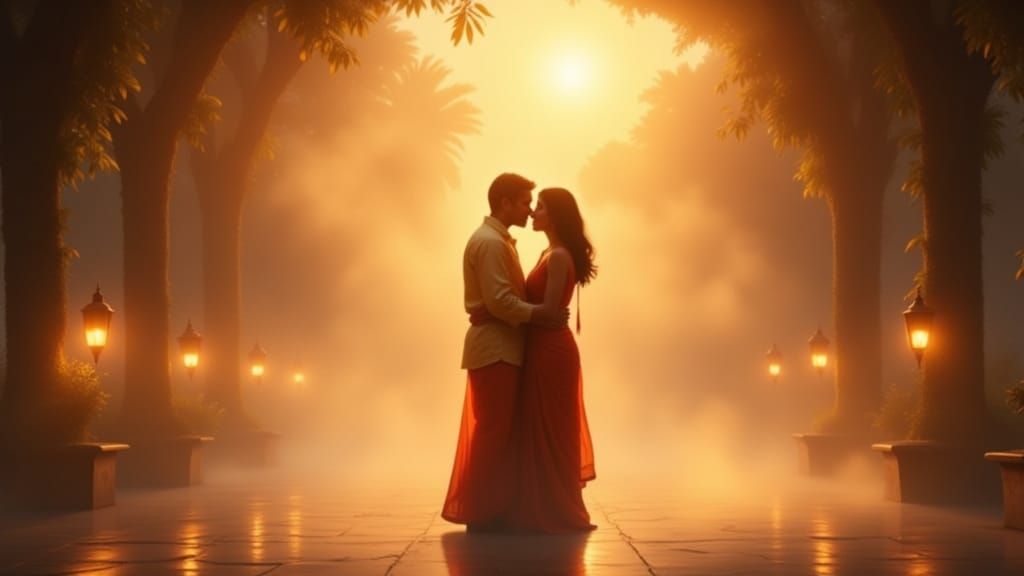 Ethereal Couple in Misty Indian Palace Garden