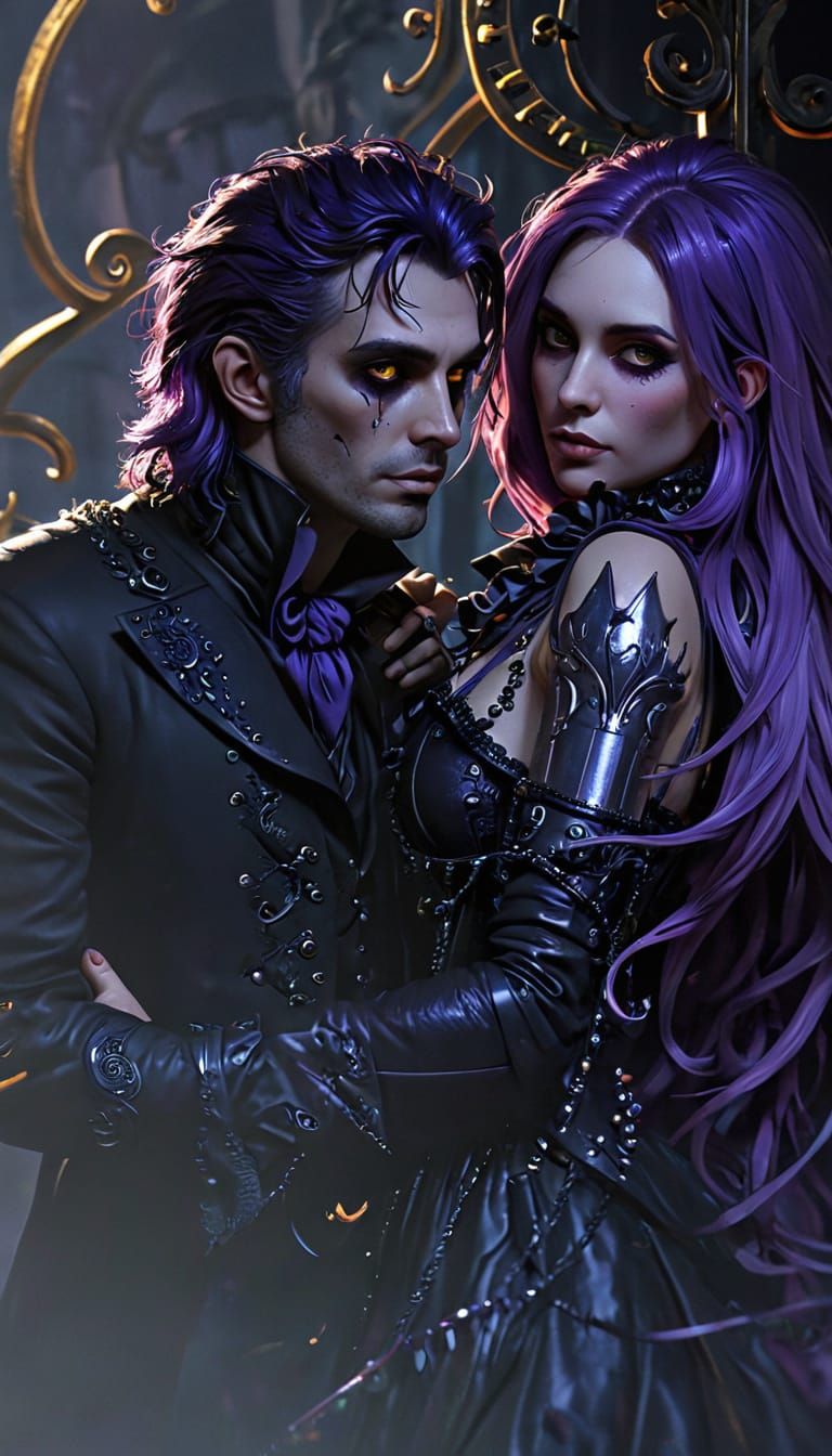 Gothic Vampire Couple in Opulent Formal Wear